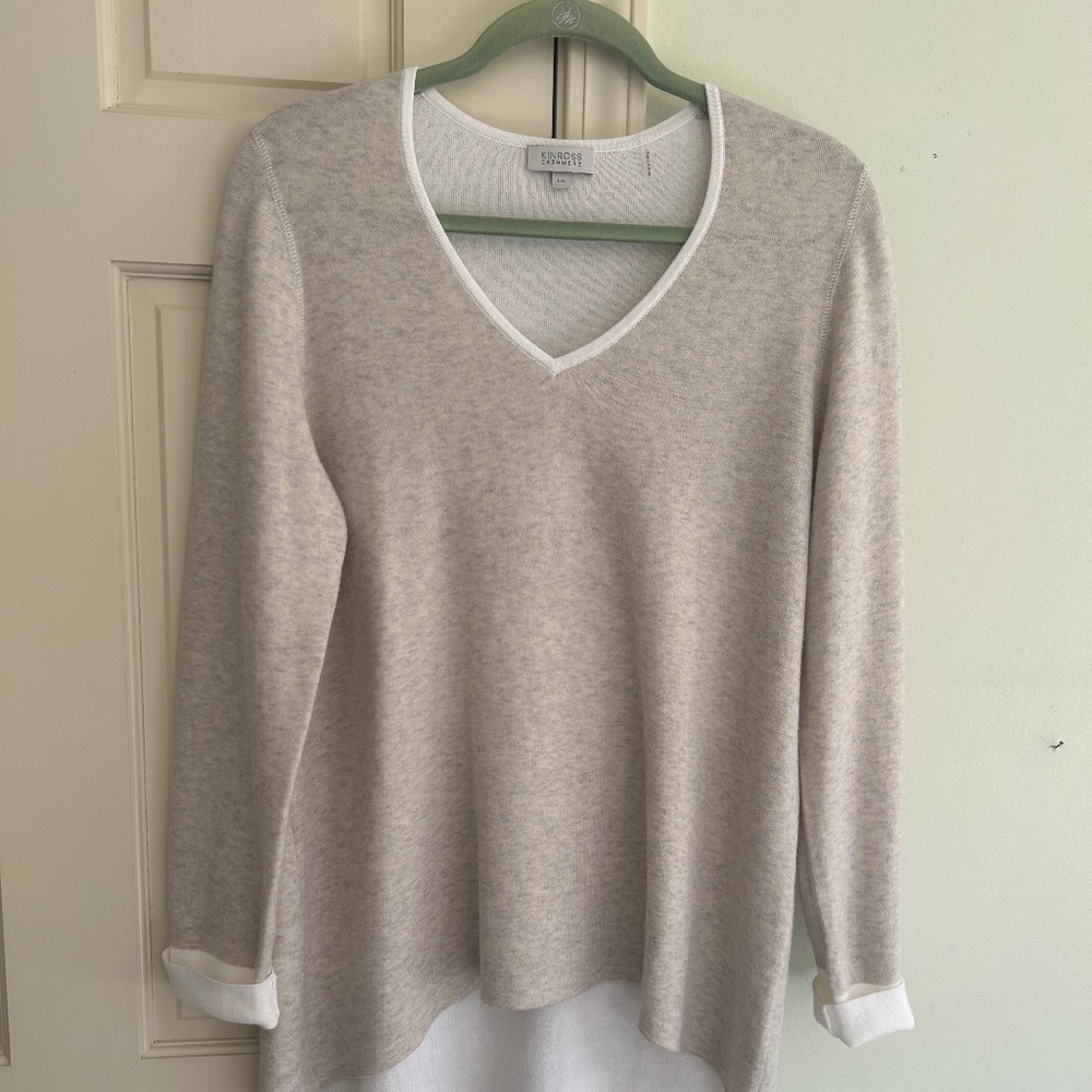 Kinross cotton/cashmere blend high low sweater L